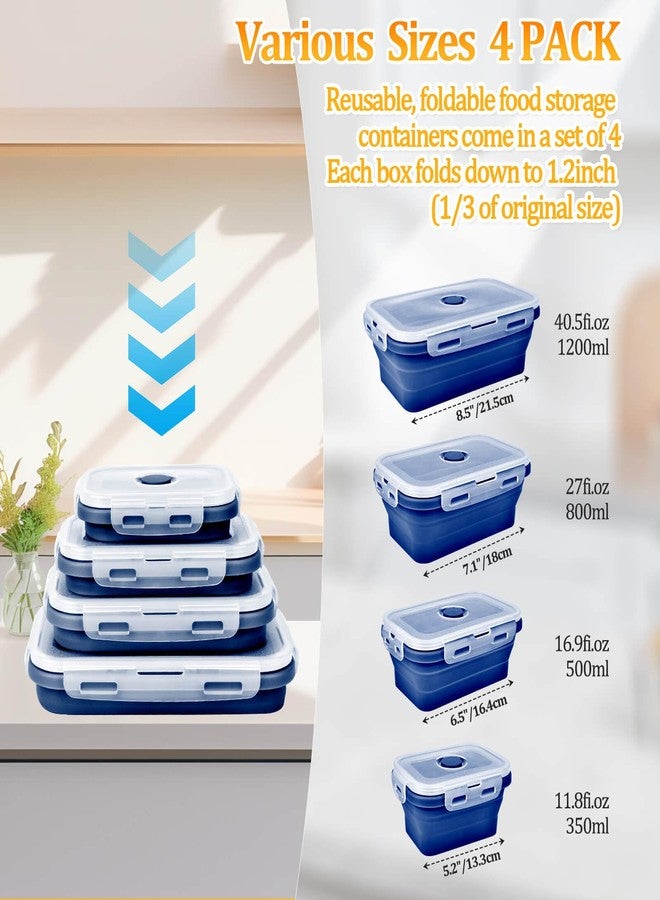 DGDUBRB Collapsible Silicone Food Storage Container, Meal Prep Food Storage Containers with Lids, Lunch Containers Collapsible Bowls Sets for Microwave, Oven, Freezer and Dishwasher, BPA Free, Dark Blue - Image 2