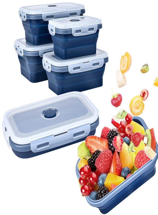 DGDUBRB Collapsible Silicone Food Storage Container, Meal Prep Food Storage Containers with Lids, Lunch Containers Collapsible Bowls Sets for Microwave, Oven, Freezer and Dishwasher, BPA Free, Dark Blue - Image 1