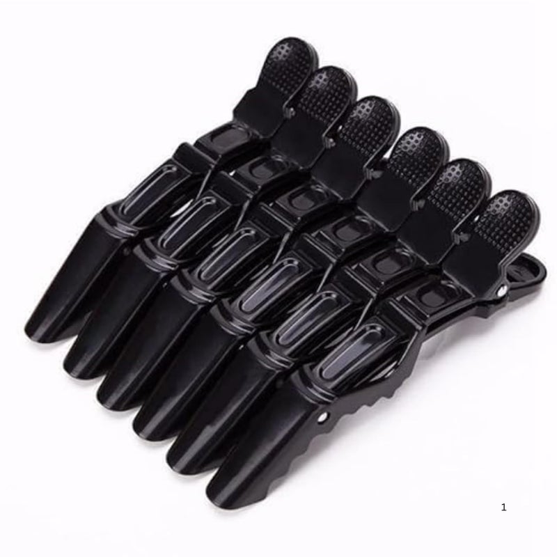 CLYDORAPastel Alligator Hair Clips 6 Pack  Professional Hair Sectioning Clips for Styling Blow Drying Hairdressing  NoSlip Plastic Crocodile Clips for Salon Home Use Black - Image 1