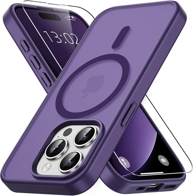 Vansdon Magnetic for iPhone 15 Pro Case with 1 Protective Glass, Compatible with Magsafe, Military Standard Drop Protection, Translucent Matte Back, Shockproof Mobile Phone Case, Dark Purple - Image 2
