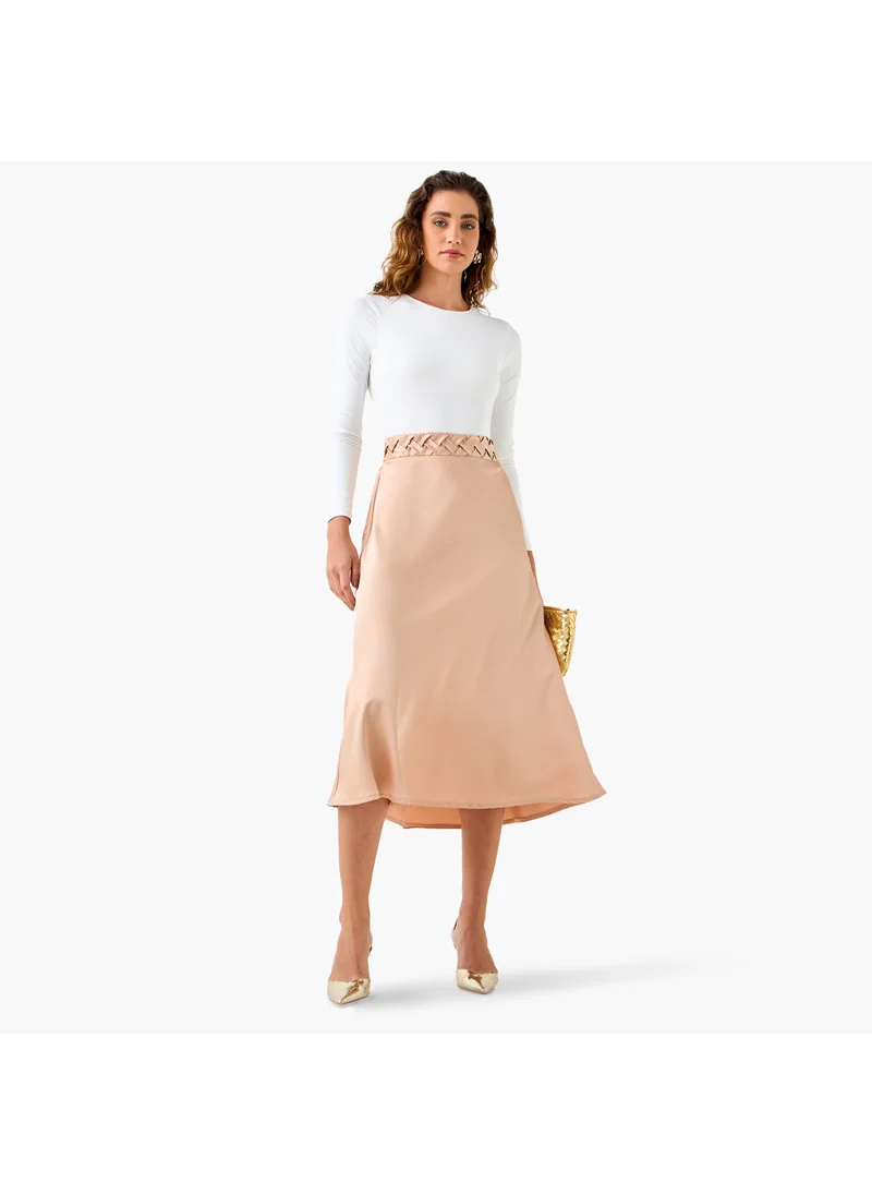 Splash FAV Satin Midi Skirt with Braided Waist Detail