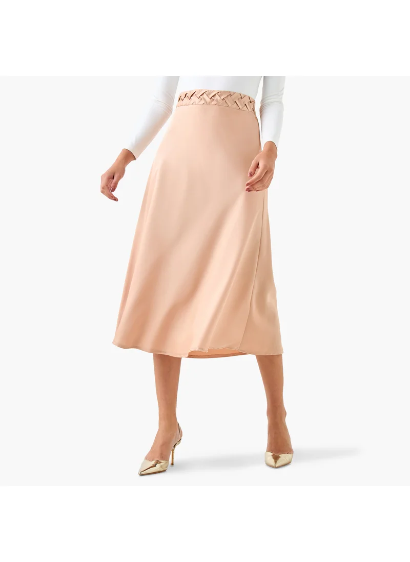 Splash FAV Satin Midi Skirt with Braided Waist Detail