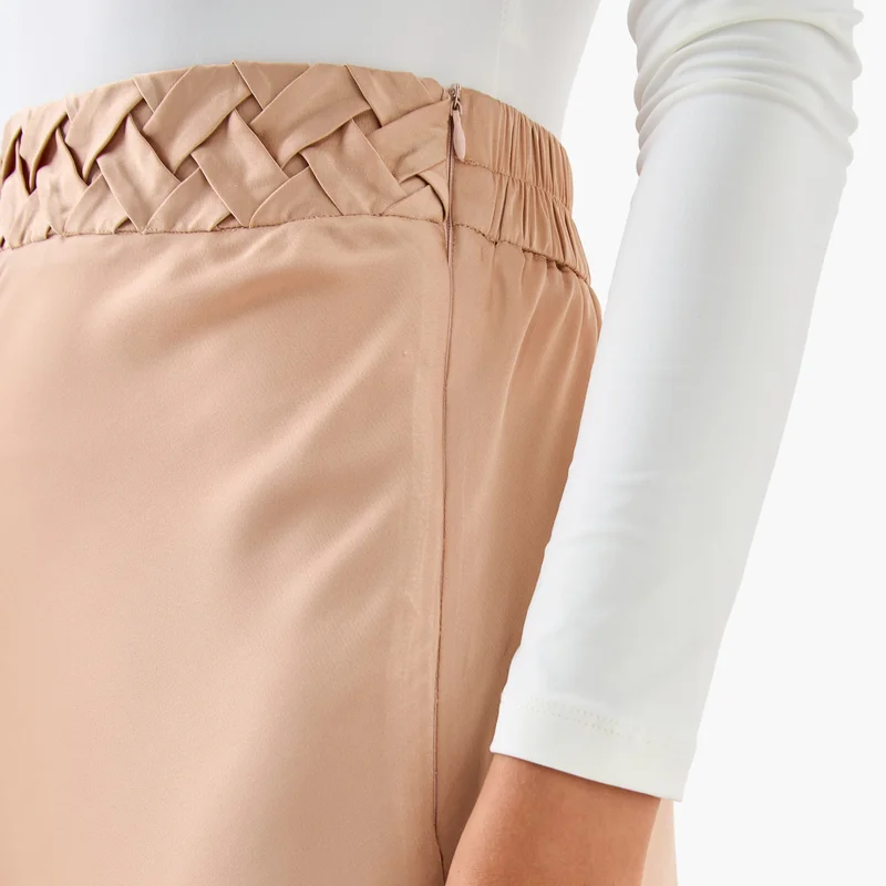 Splash FAV Satin Midi Skirt with Braided Waist Detail