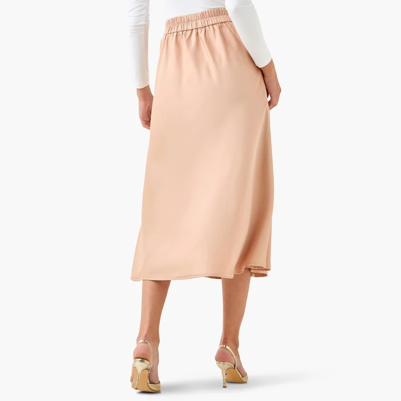Splash FAV Satin Midi Skirt with Braided Waist Detail