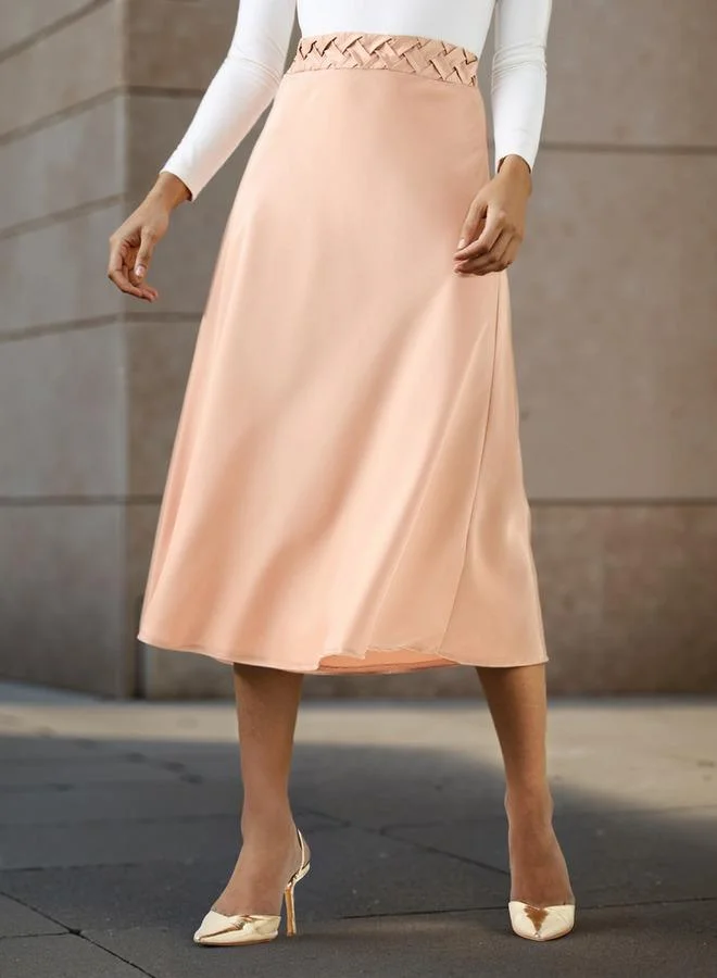 Splash FAV Satin Midi Skirt with Braided Waist Detail