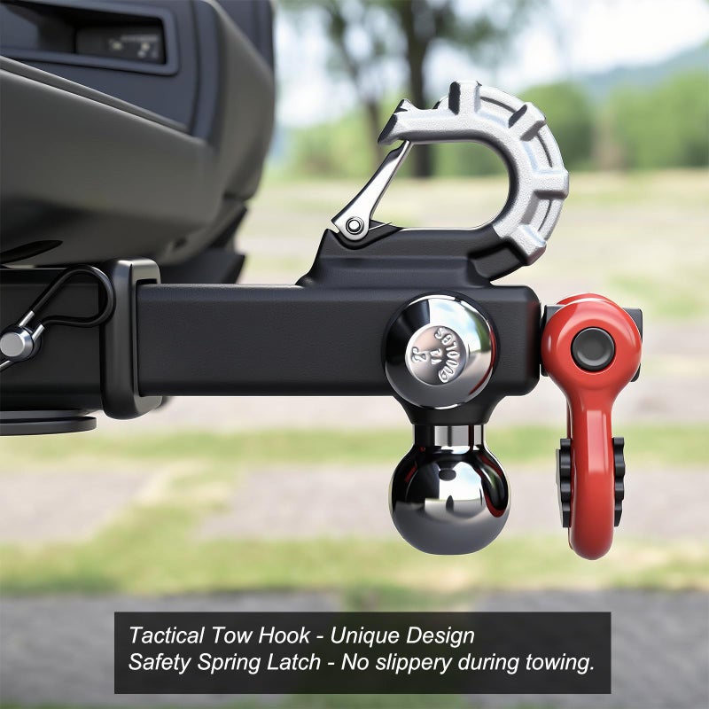 REYSUN Trailer Hitch Tri-Ball Mount: with Swivel Tow Shackle and Tow Hook, fits for 2-inch Receiver, Chrome Trailer Ball Size 1-7/8", 2" and 2-5/16" and 5/8" Hitch Lock Pin - Image 4