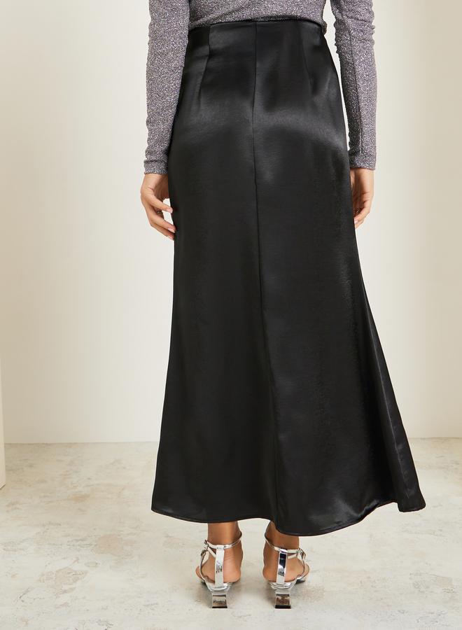 Styli Black Satin A-Line Maxi Skirt - Image 4