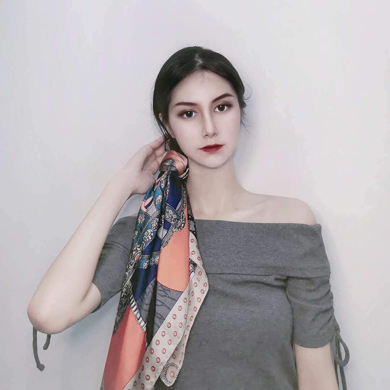 FONYVE Silk Feeling Scarf Medium Square Satin Head Wrap for Women 27.5 inches - Image 5