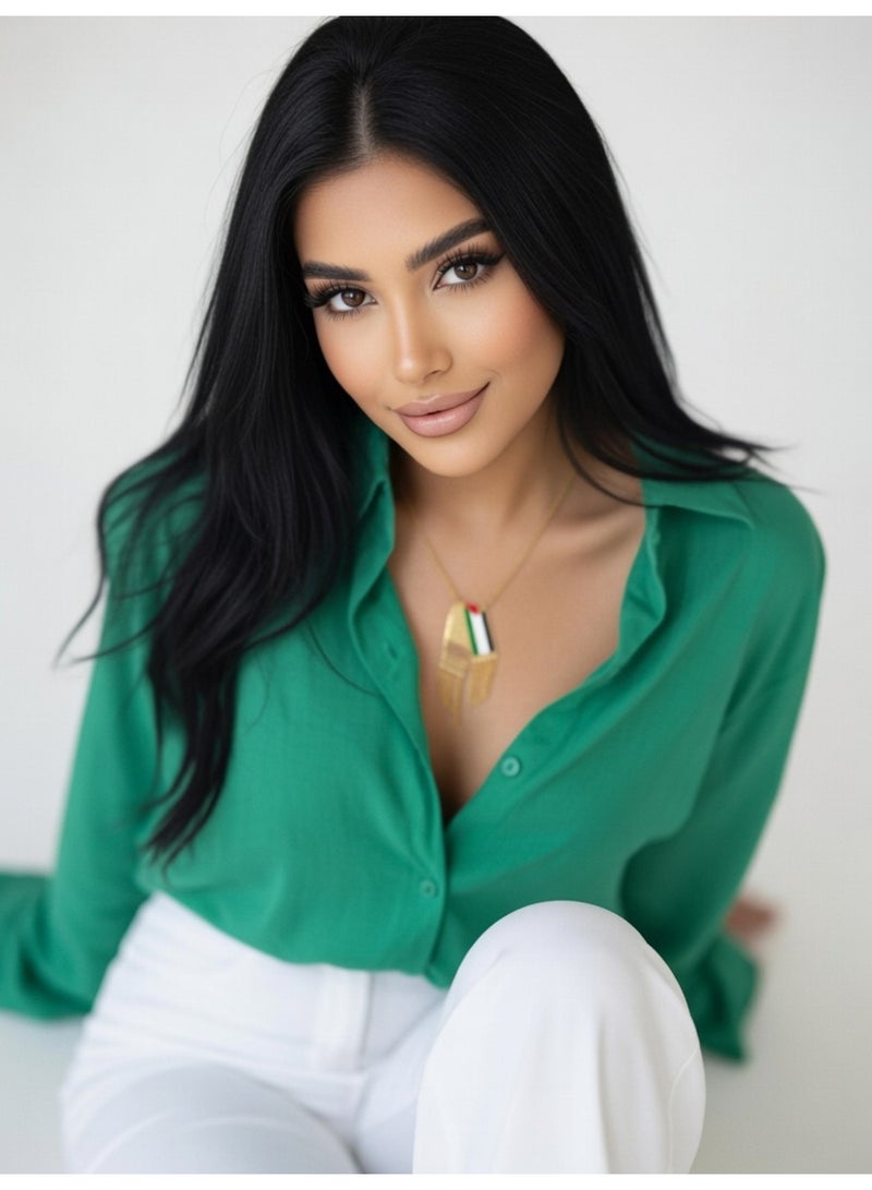 جوليا ستور قلادة علم فلسطين مع رمز الكوفية، للرجال والنساء، مطلية بالذهب عيار 21 قيراط، مصنوعة من الفولاذ المقاوم للصدأ، فاخرة، مضادة للحساسية، قلادة خريطة فلسطين، هدية مجوهرات للجنسين - Image 4