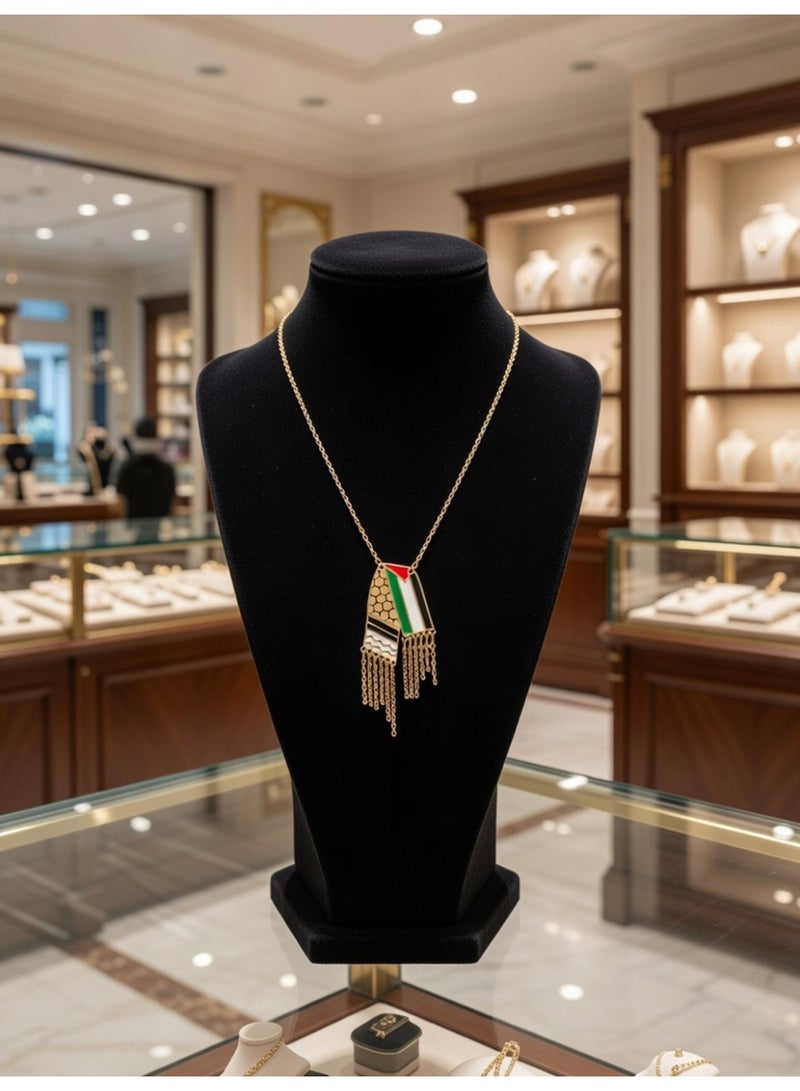 جوليا ستور قلادة علم فلسطين مع رمز الكوفية، للرجال والنساء، مطلية بالذهب عيار 21 قيراط، مصنوعة من الفولاذ المقاوم للصدأ، فاخرة، مضادة للحساسية، قلادة خريطة فلسطين، هدية مجوهرات للجنسين - Image 2