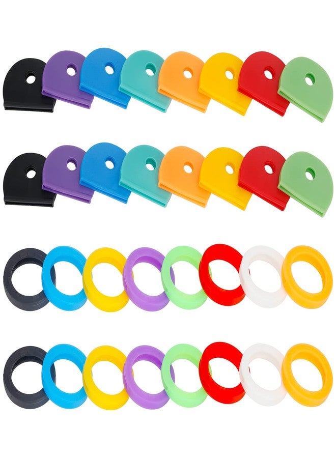 Vibit 32 Pack Key Cap Tags Set in 8 Assorted Colors Plastic Key Identifier Coding Label Covers for Standard Flat House Keys, 2 Styles - Image 1