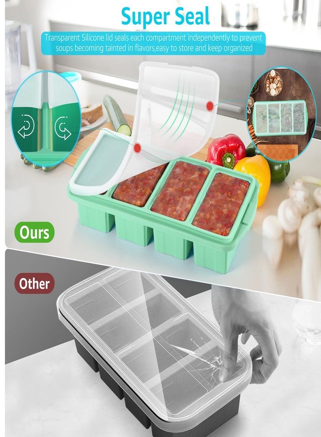 Ztomine Silicone Freezer Tray With Lid - Silicone Freezer Food Molds- Large Ice Cube Tray,Silicone Freezer Container,Freeze & Store Soup, Sauce, Broth,Leftovers - Makes 4 Perfect 1 Cup - Image 5