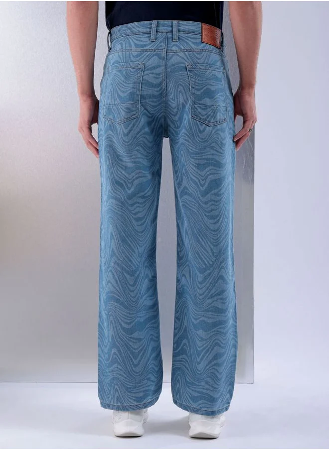 The Indian Garage Co Men Baggy Abstract Mid-Rise Stretchable Jeans