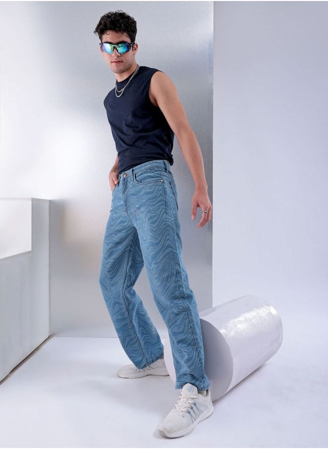 The Indian Garage Co - Men Baggy Abstract Mid-Rise Stretchable Jeans - Image 1