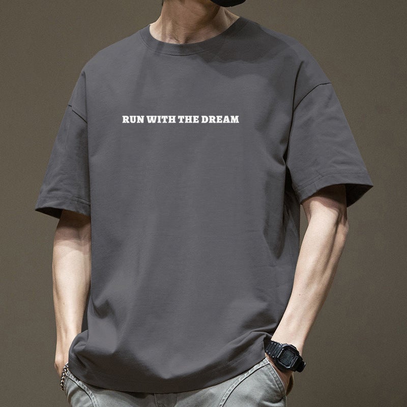 Short-Sleeve Men's Loose Versatile Ins Hong Kong Style T-Shirt Trendy Brand Summer New Top Printed Base Shirt Round Neck - Image 2