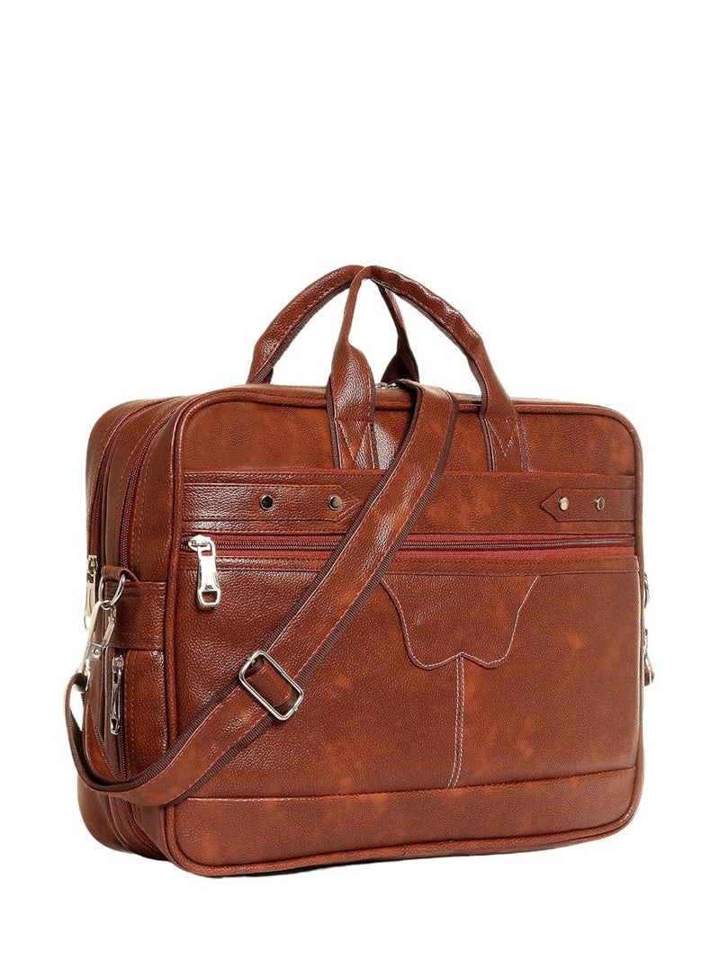 SAMTROH Tan Pu Leather Laptop Bag for Men I Fits Up to 15.6 Inch Laptop/MacBook I 2 Compartment & Padded Laptop Compartment I Handles with Detachable Sling Strap I 3 External & 1 Inner Pocket - Image 1