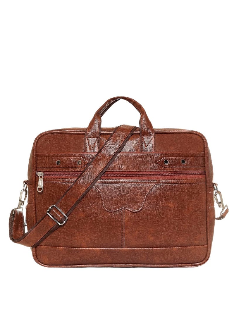 SAMTROH Tan Pu Leather Laptop Bag for Men I Fits Up to 15.6 Inch Laptop/MacBook I 2 Compartment & Padded Laptop Compartment I Handles with Detachable Sling Strap I 3 External & 1 Inner Pocket - Image 3