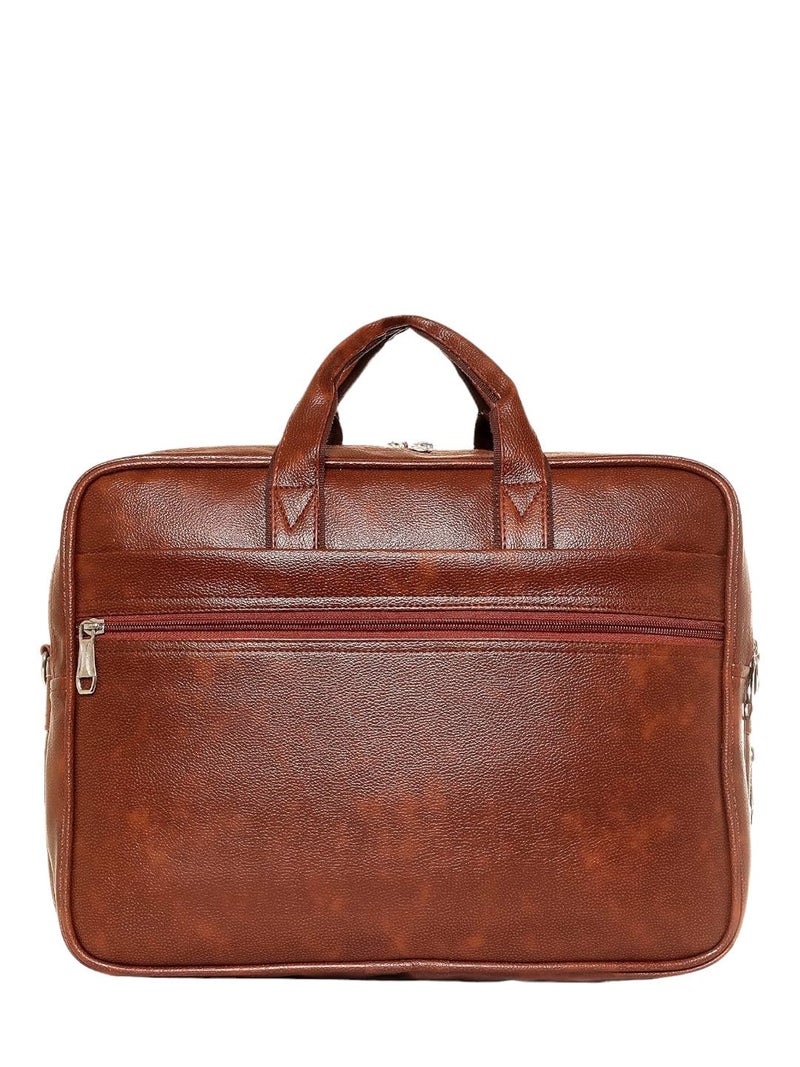 SAMTROH Tan Pu Leather Laptop Bag for Men I Fits Up to 15.6 Inch Laptop/MacBook I 2 Compartment & Padded Laptop Compartment I Handles with Detachable Sling Strap I 3 External & 1 Inner Pocket - Image 4