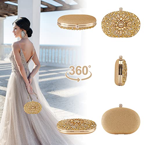 Suhatjia Gold Handbag Clutch Purse, Evening Women's Bag with Rhinestone, for Weddings, Party, Perfect Size, Fits iPhone 13 pro max - Image 3
