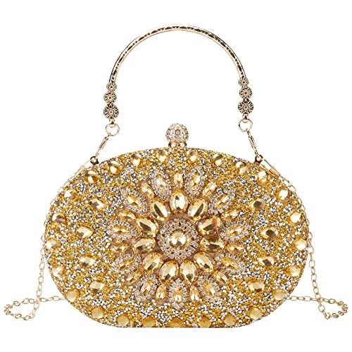 Suhatjia Gold Handbag Clutch Purse, Evening Women's Bag with Rhinestone, for Weddings, Party, Perfect Size, Fits iPhone 13 pro max - Image 1