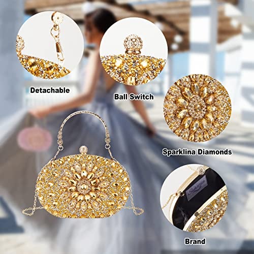 Suhatjia Gold Handbag Clutch Purse, Evening Women's Bag with Rhinestone, for Weddings, Party, Perfect Size, Fits iPhone 13 pro max - Image 4