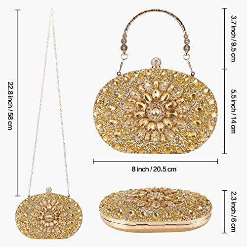 Suhatjia Gold Handbag Clutch Purse, Evening Women's Bag with Rhinestone, for Weddings, Party, Perfect Size, Fits iPhone 13 pro max - Image 2