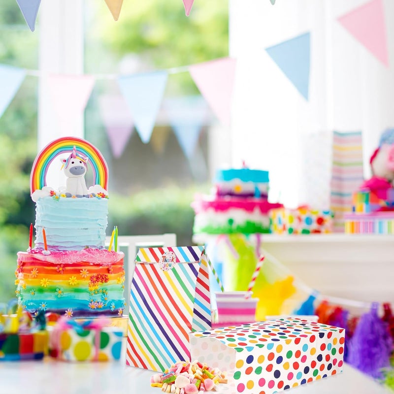 HOOWIFFY Party Favor Bags Set, 20 Colorful Polka Dot Twill Paper Candy Pouches with 24 Seal Stickers, Portable Paper Packaging for Birthday, Wedding, and Party Treats - Image 4