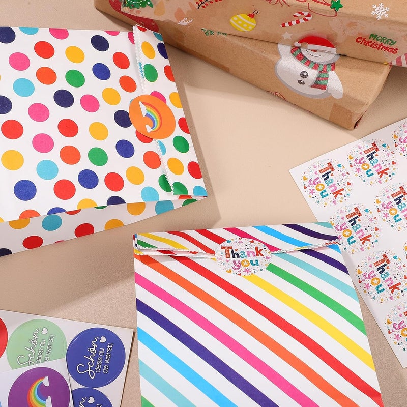 HOOWIFFY Party Favor Bags Set, 20 Colorful Polka Dot Twill Paper Candy Pouches with 24 Seal Stickers, Portable Paper Packaging for Birthday, Wedding, and Party Treats - Image 5