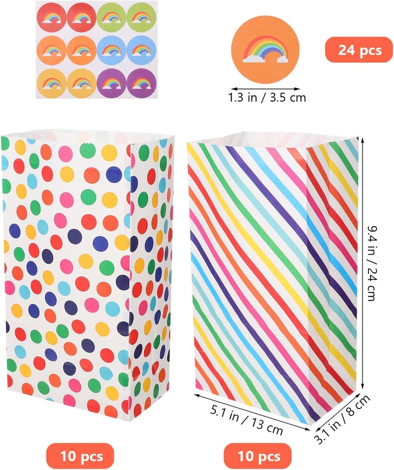 HOOWIFFY Party Favor Bags Set, 20 Colorful Polka Dot Twill Paper Candy Pouches with 24 Seal Stickers, Portable Paper Packaging for Birthday, Wedding, and Party Treats - Image 2