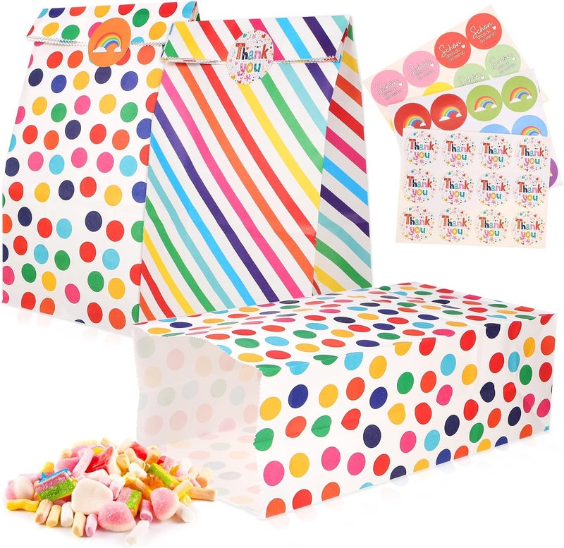 HOOWIFFY Party Favor Bags Set, 20 Colorful Polka Dot Twill Paper Candy Pouches with 24 Seal Stickers, Portable Paper Packaging for Birthday, Wedding, and Party Treats - Image 1