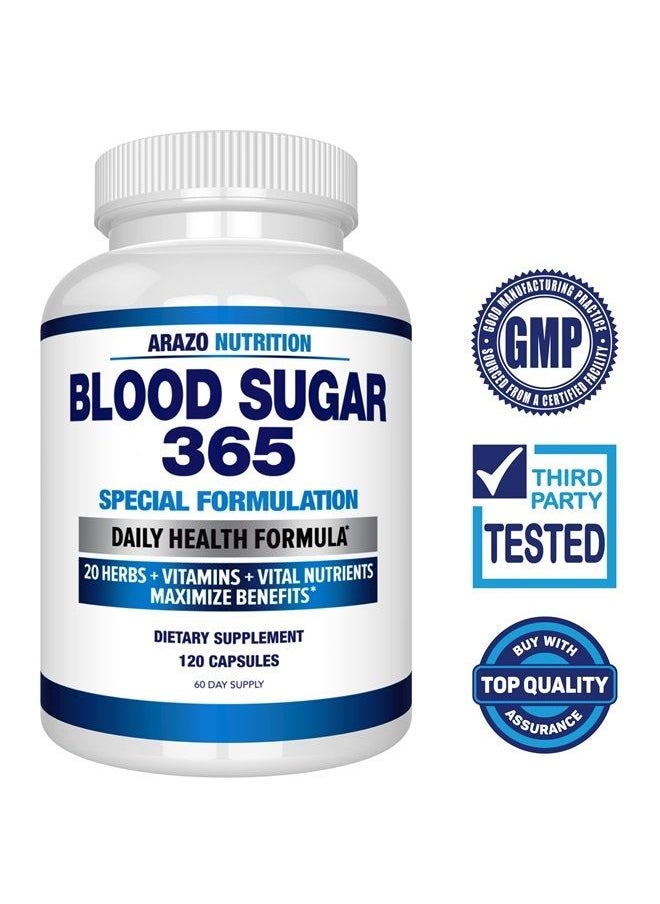 Arazo Nutrition Blood Sugar 365 Supplement - 120 Herbal Pills - 60 Day Supply  - Image 2