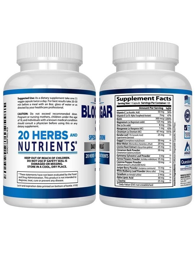 Arazo Nutrition Blood Sugar 365 Supplement - 120 Herbal Pills - 60 Day Supply  - Image 3