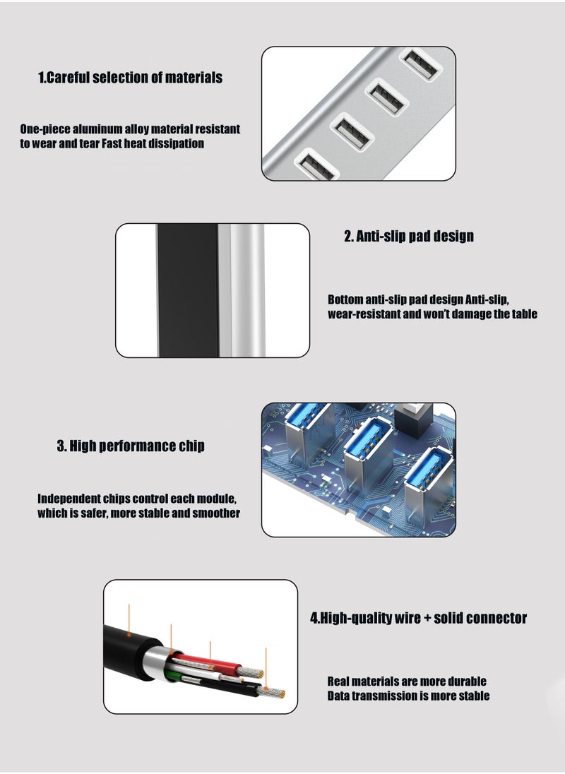 ESSAGER - 4 in 1 USB2.0 Hub , 4 Ports USB Charging Extender Data Hub Splitter Extension,for Laptop, PC, Computer, USB Devices Super Compatible, 5Gbps Data Transfer Speed Grey - Image 1
