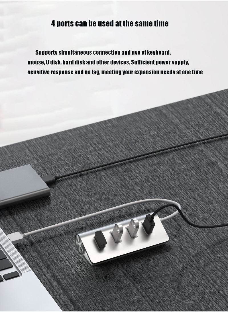 ESSAGER - 4 in 1 USB2.0 Hub , 4 Ports USB Charging Extender Data Hub Splitter Extension,for Laptop, PC, Computer, USB Devices Super Compatible, 5Gbps Data Transfer Speed Grey - Image 1