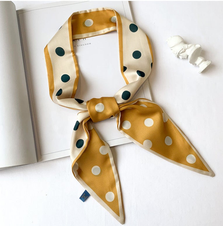 Korean-style Solid Color Sunscreen Scarf Womens All-match Long Thin Narrow Long Pointed Polar Dot Scarf Dual-purpose Bag Belt Hair Band XYZ-21-Yellow 