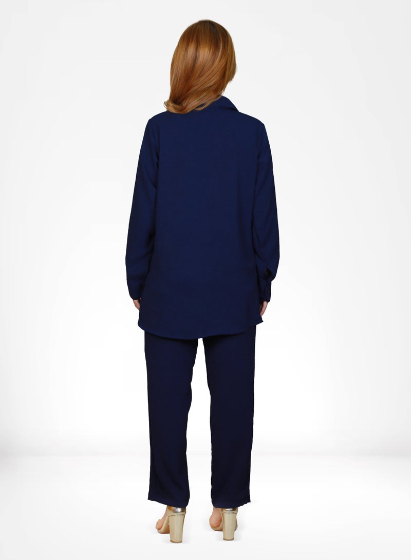 Veronica Elegant Comfortable 2-Piece Full Sleeves Co-ord Set -Navy  - Image 2
