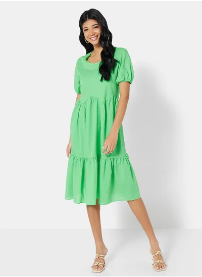 VERO MODA Solid Puff Sleeve Midi Dress