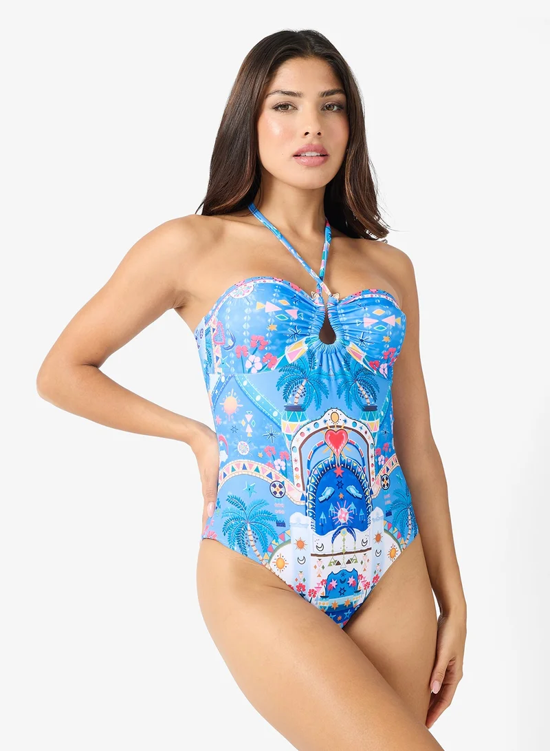 Ginger Baroque Print Halter Neck Swimsuit