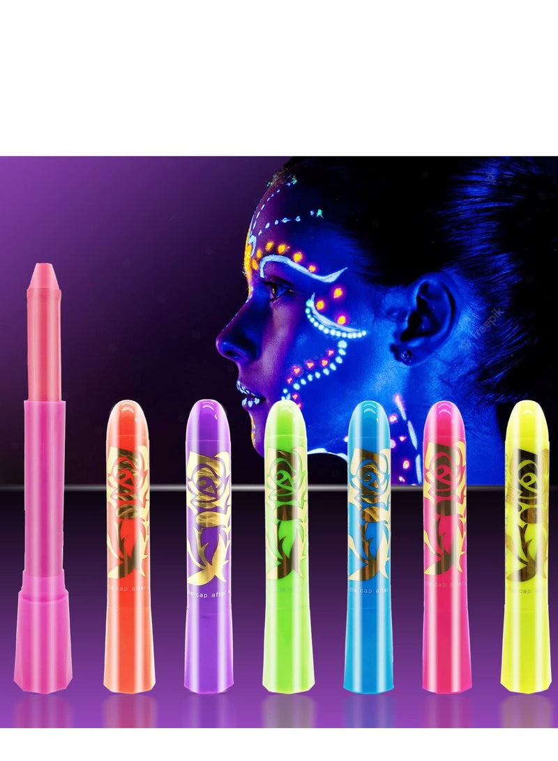Glow in the Dark Face Paint Crayons Set, Non-Toxic UV Body Painting Kit for Parties, 6 Vibrant Colors - Image 1