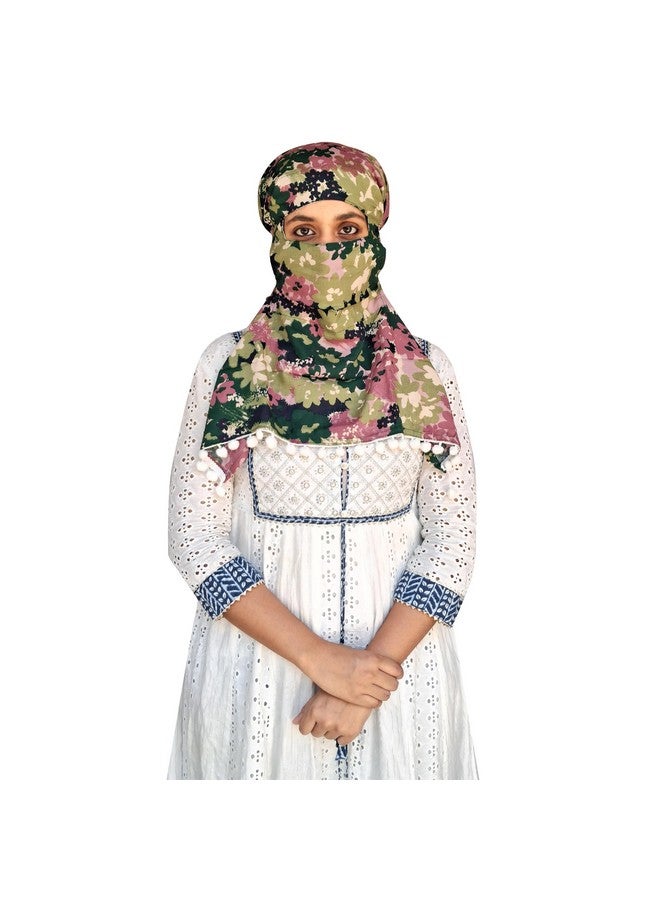 Switchon Scarf Hijab mask Rayon Printed fancy scarf for women Size Adjustable -Hook loop tape (Multicolor) - Image 1