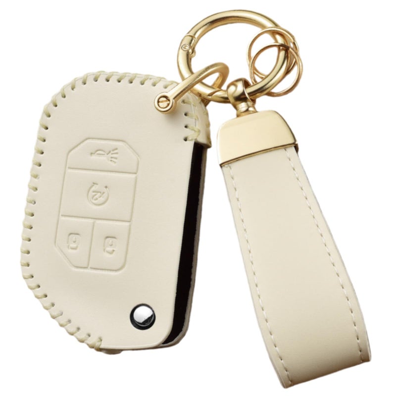 BDFHYK Axtrulix Key Fob Cover Compatible with 20182025 Jeep Wrangler JL JLU Rubicon Gladiator Sahara Soft Leather Key Cover Case with Keychain Flip Key 4Buttons WHITE - Image 3
