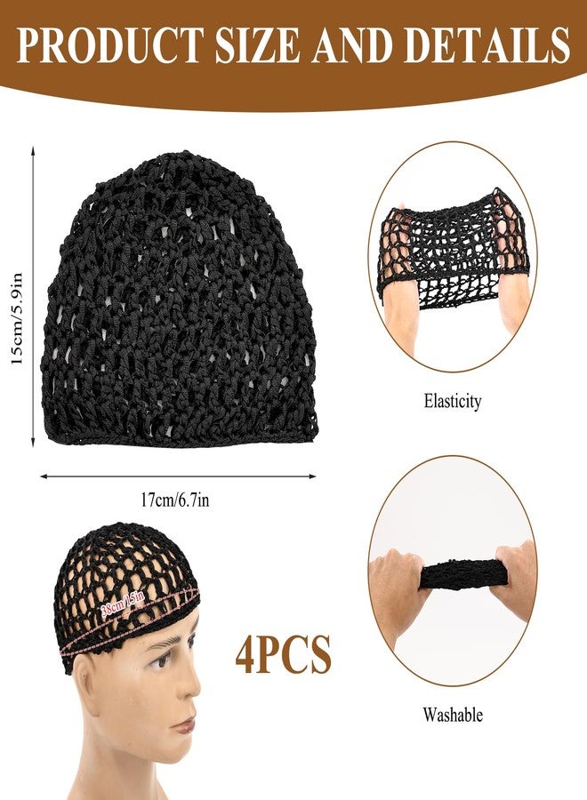 LUODAKA 4 Pcs Silk Press Wrap and 20 Pcs Hair Nets,Soft Reusable Crocheted Sleep Hair Wrap Net for Silk Press, Sleeping, Shower, Makeup, Bun Hold（Black） - Image 2