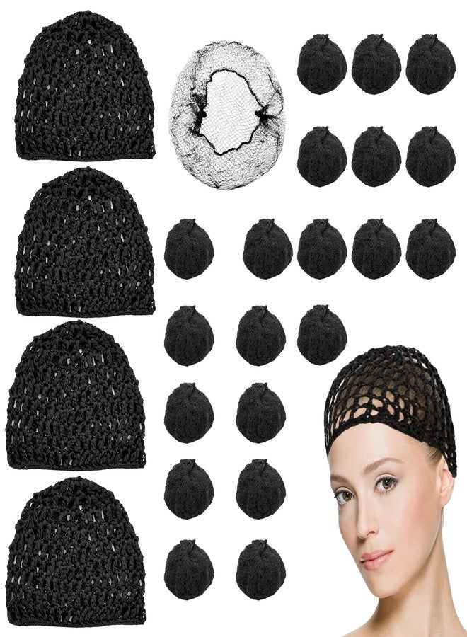 LUODAKA 4 Pcs Silk Press Wrap and 20 Pcs Hair Nets,Soft Reusable Crocheted Sleep Hair Wrap Net for Silk Press, Sleeping, Shower, Makeup, Bun Hold（Black） - Image 1