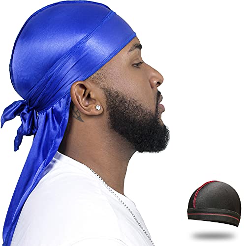 ForceWave Silky Durag for Men Wave Cap Satin Dorag for Men Women 360 Wave Blue - Image 1