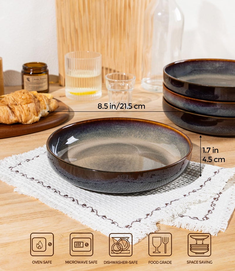 theterra 8.5'' Ceramic Pasta Bowls, Salad Bowls Set of 4, Stoneware Serving Bowls for Fruits, Noodle, Dinner, House-warming Wedding Present, Coca Mocha - Image 2