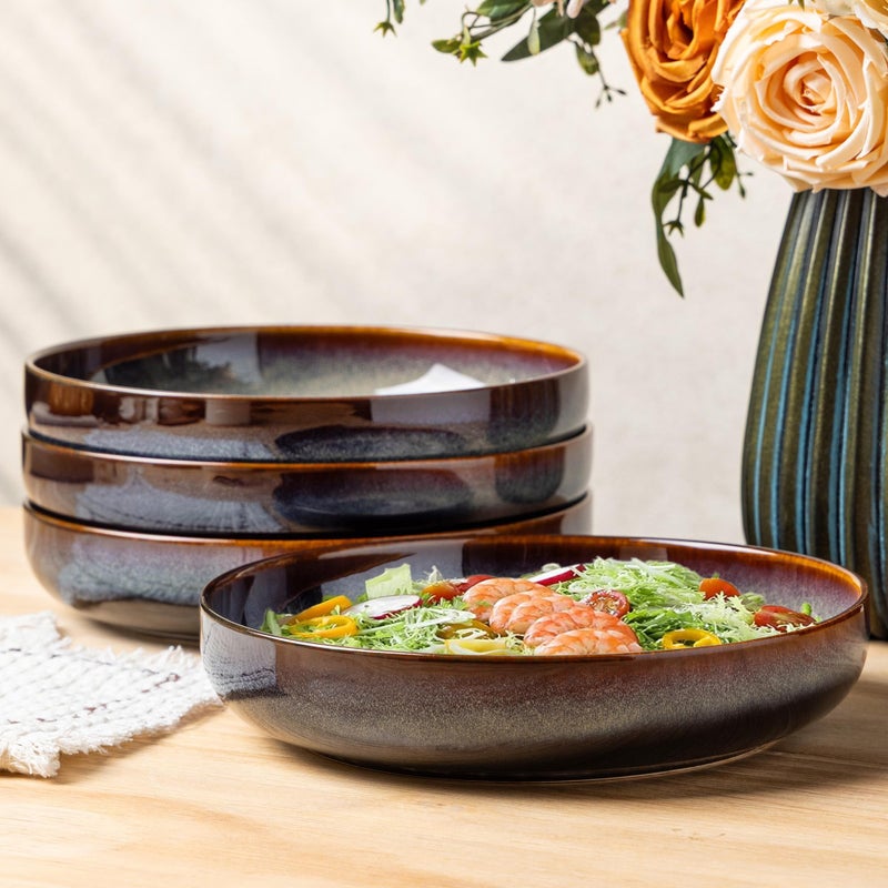 theterra 8.5'' Ceramic Pasta Bowls, Salad Bowls Set of 4, Stoneware Serving Bowls for Fruits, Noodle, Dinner, House-warming Wedding Present, Coca Mocha - Image 1