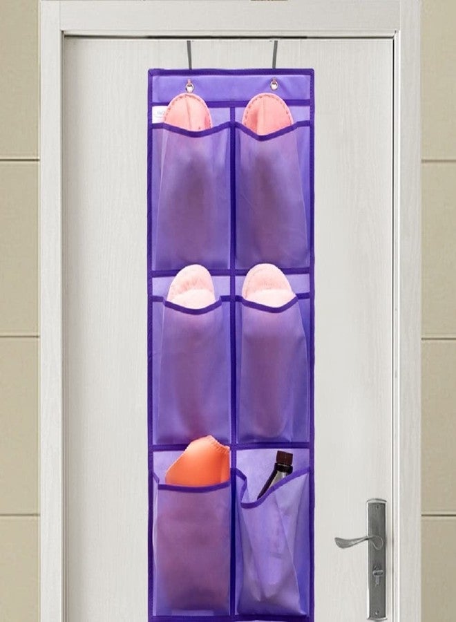 ANIZER Over The Narrow Door Shoe Organizer Hanging 6 Large Fabric Pockets Back Door Shoe Holder for Closet with 2 Hooks (PURPLE) - Image 3