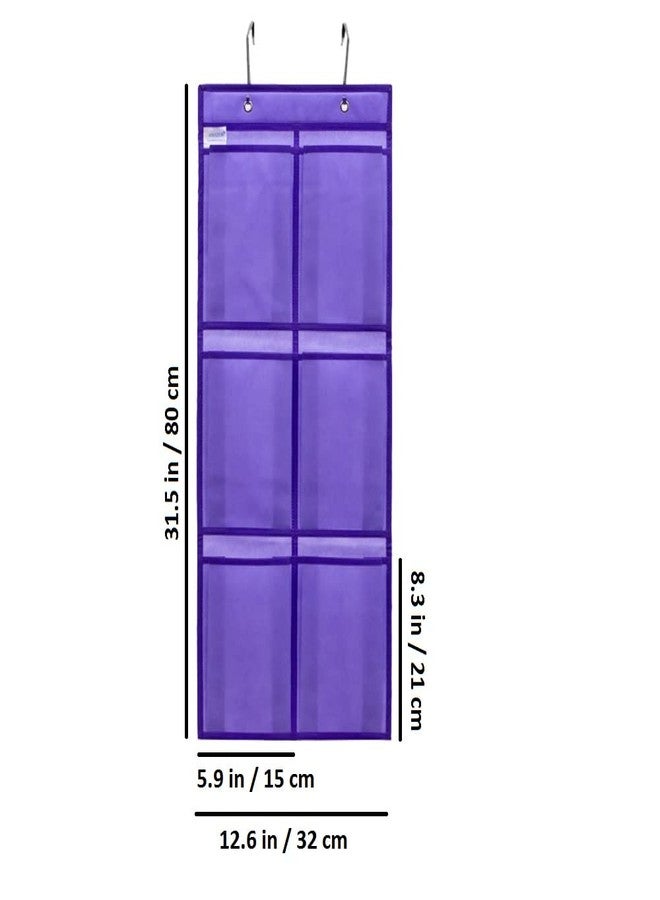 ANIZER Over The Narrow Door Shoe Organizer Hanging 6 Large Fabric Pockets Back Door Shoe Holder for Closet with 2 Hooks (PURPLE) - Image 4