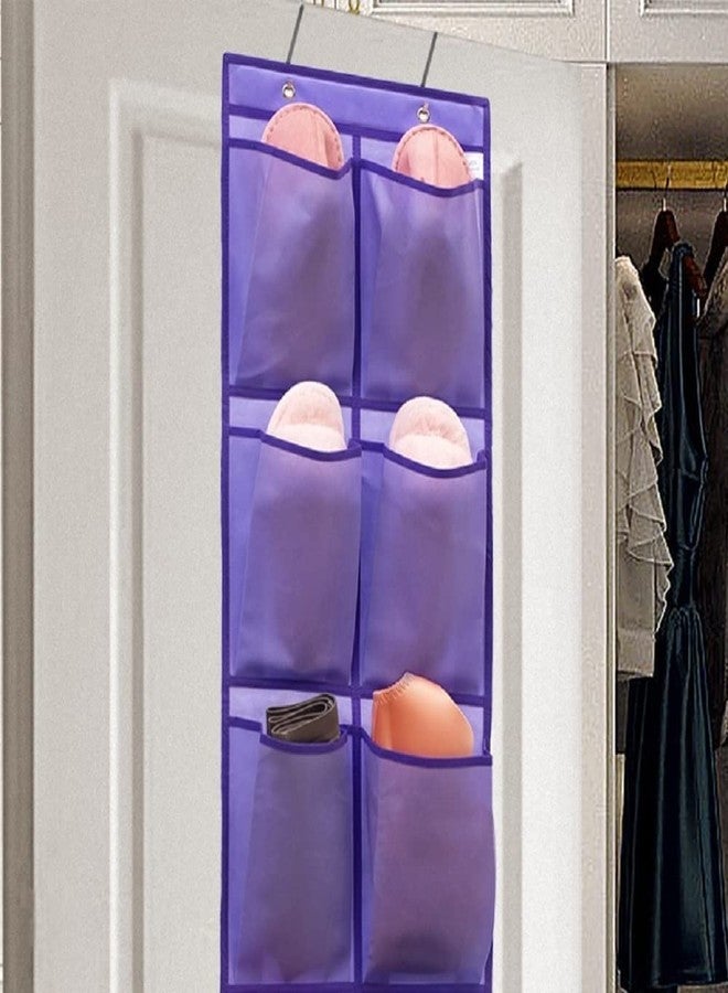 ANIZER Over The Narrow Door Shoe Organizer Hanging 6 Large Fabric Pockets Back Door Shoe Holder for Closet with 2 Hooks (PURPLE) - Image 2