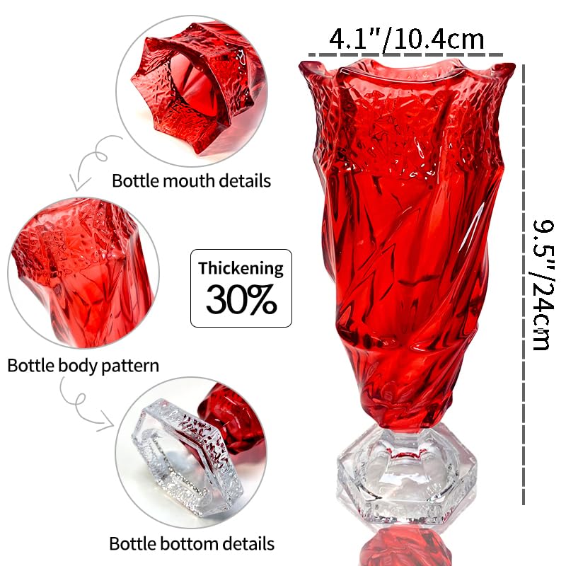 Eastern Rock Glass Flower vase 2.4lb 9.5inch,Bohemian Style, for Centerpieces,Wedding,Home Decor Glass Vase (Red) - Image 2